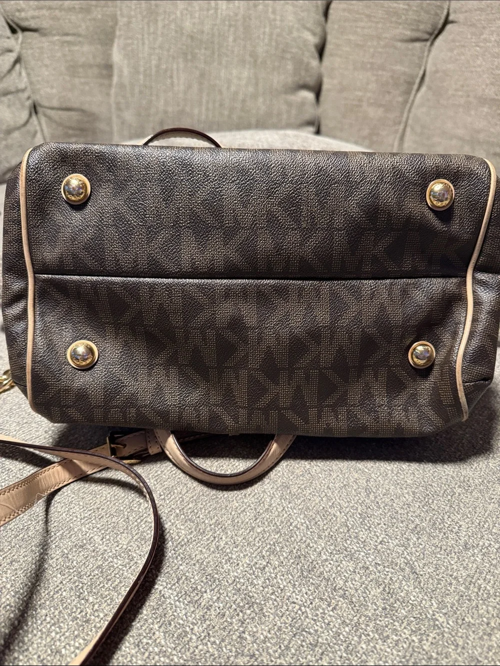 Michael Kors Dark Brown Logo Satchel with Light Beige Trim - Picture 3 of 15